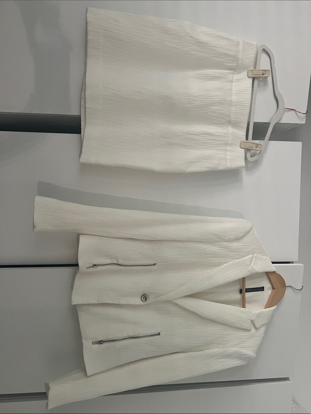 Walter Baker Cream Textured Blazer & Skirt Set